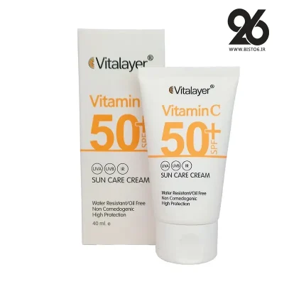 کرم ضد آفتاب بی رنگ ویتالیر +SPF50 مدل Vitamin C مناسب انواع پوست
